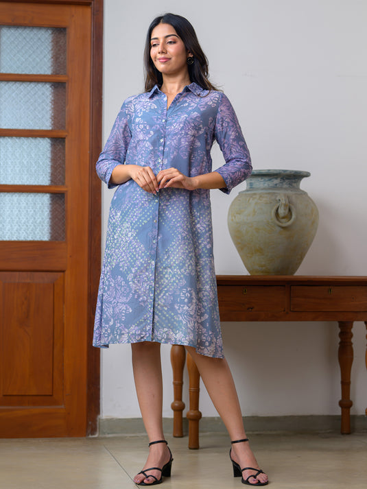 Long placket a-line batik dress
