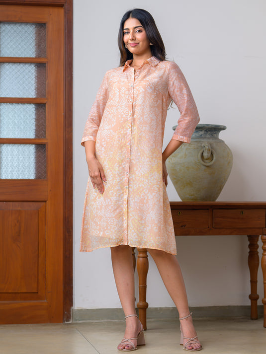 Long placket a-line batik dress