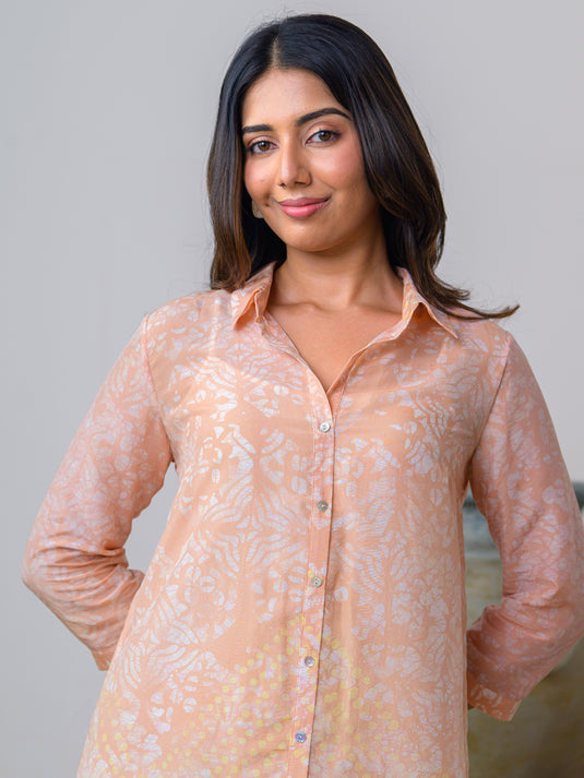 Long placket a-line batik dress