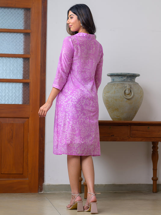 Long placket a-line batik dress