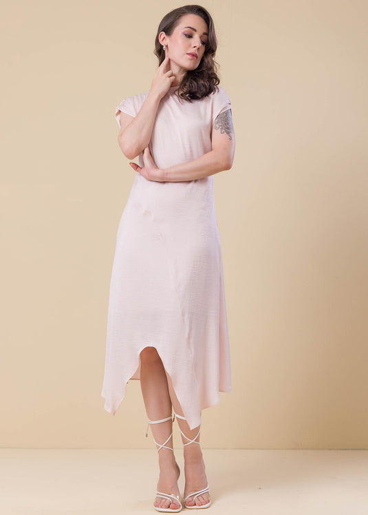 Asymmetrical Hem Satin Dress