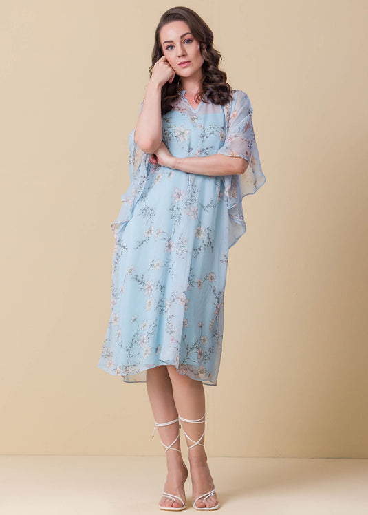 Floral Kaftan Dress With Front Pleat