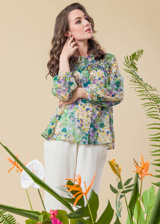 Floral Printed Blouse With Frill Detail
