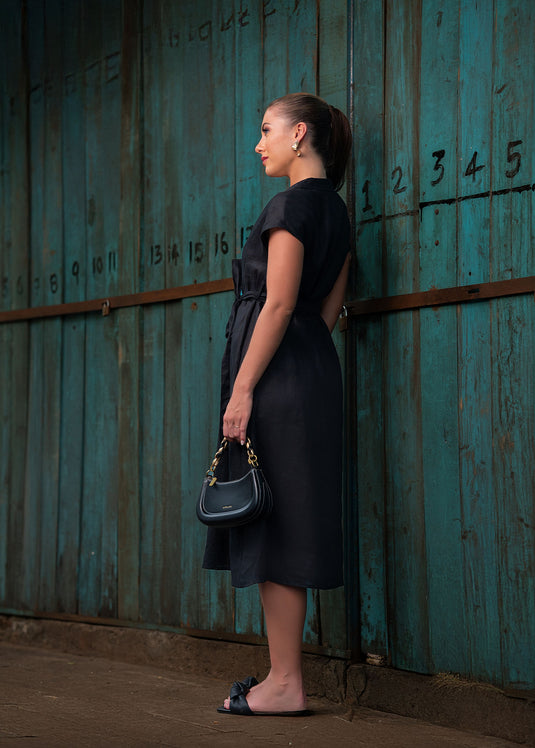 Basic Button Down Dress With Tie