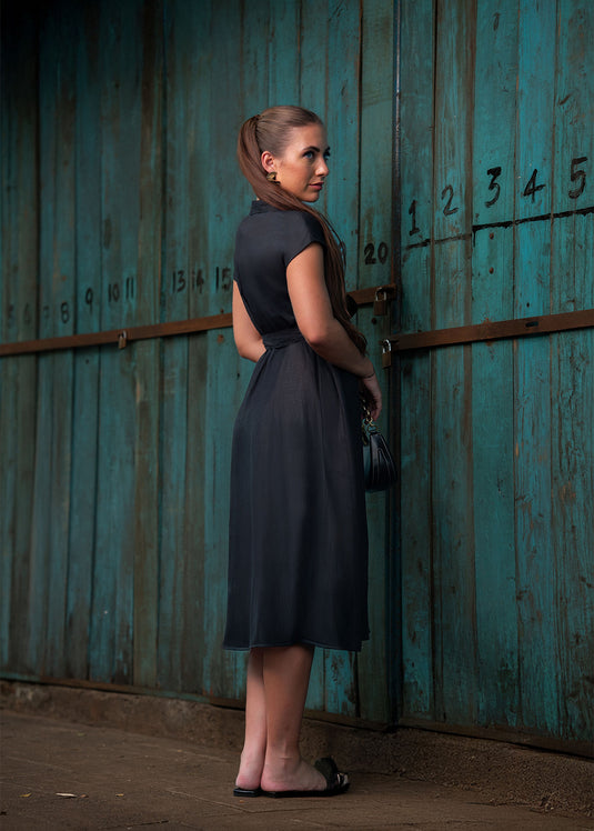 Basic Button Down Dress With Tie