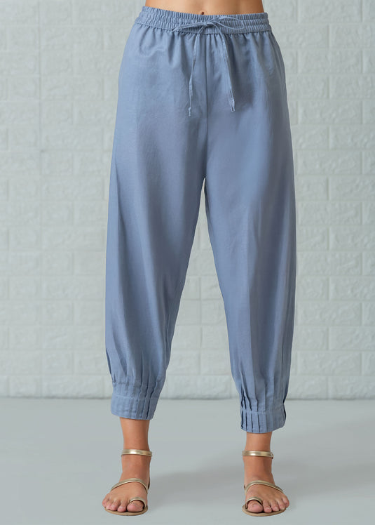 Drawcord pant with bottom pin tucks