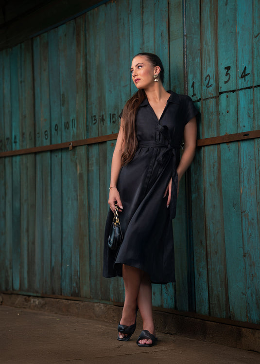 Basic Button Down Dress With Tie