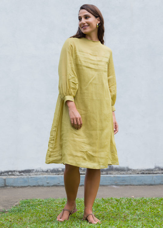 Embroidery detailed dress with pin tucks