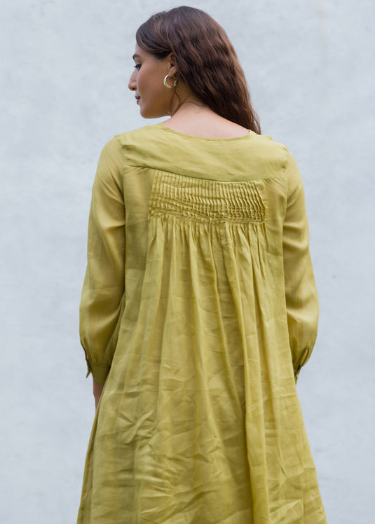 Embroidery detailed dress with pin tucks