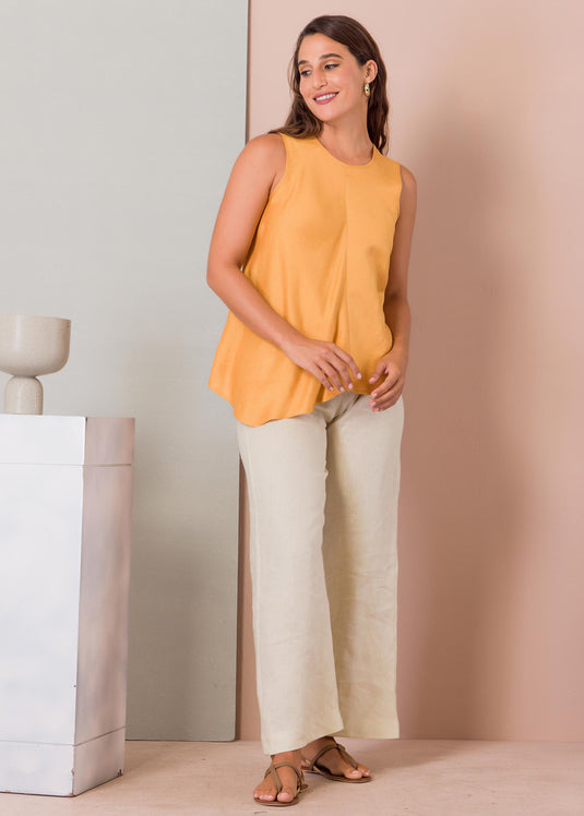 Sleeveless blouse with asymmetrical panel
