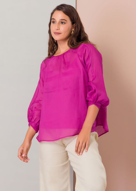 Ragalan sleeve blouse with piping detail