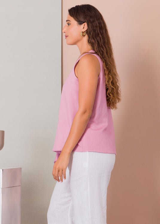 Sleeveless blouse with asymmetrical panel