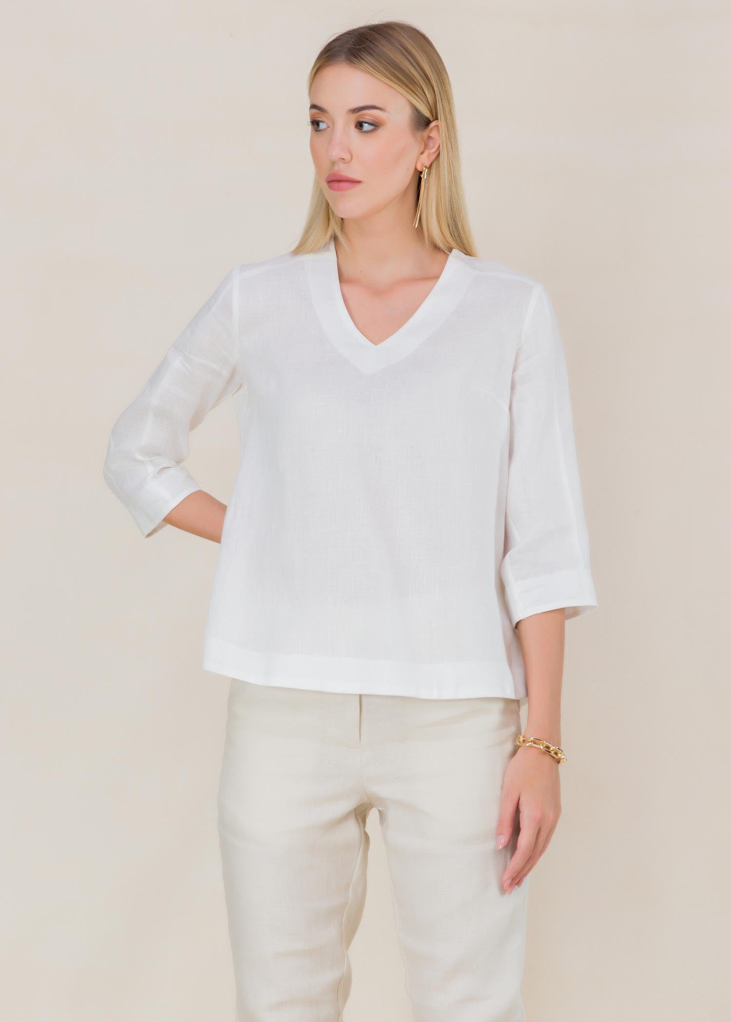 V neck linen blouse