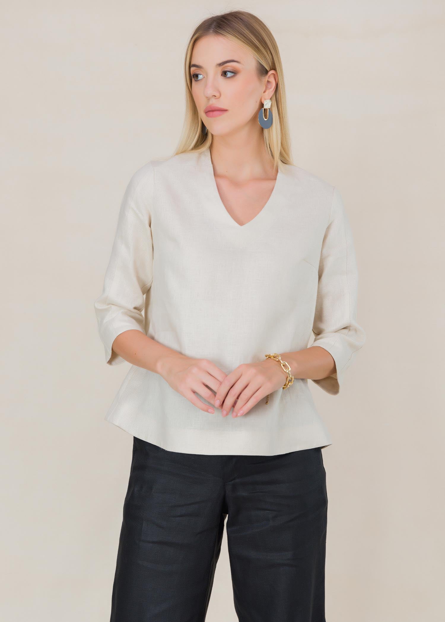 V neck linen blouse