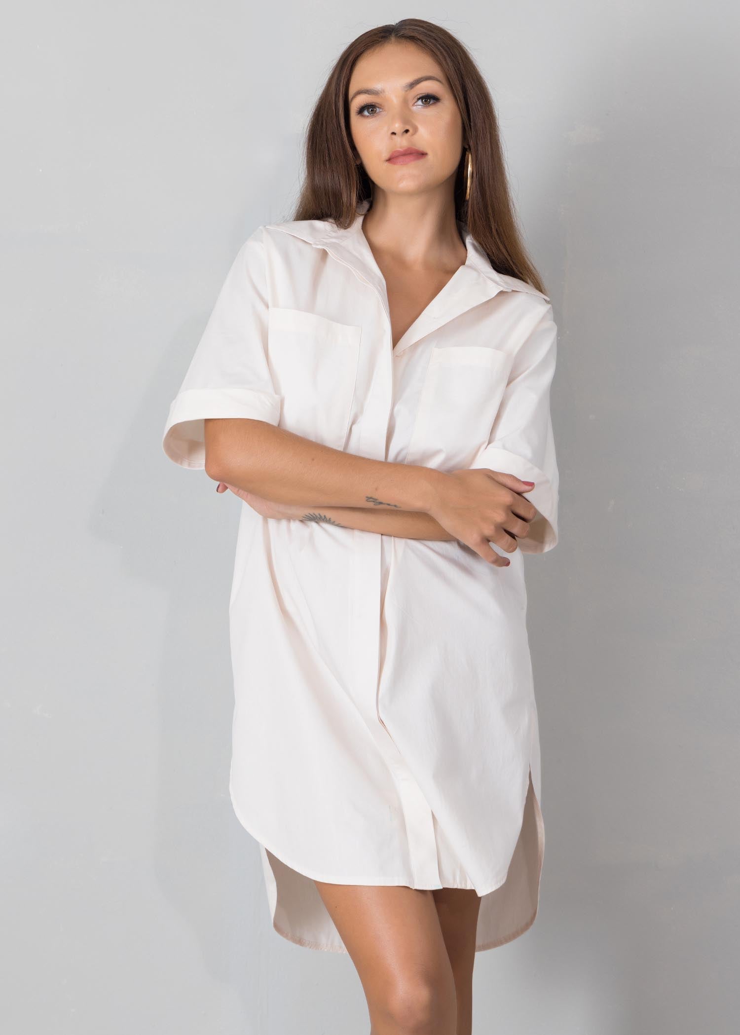 Shirt dress with large pockets