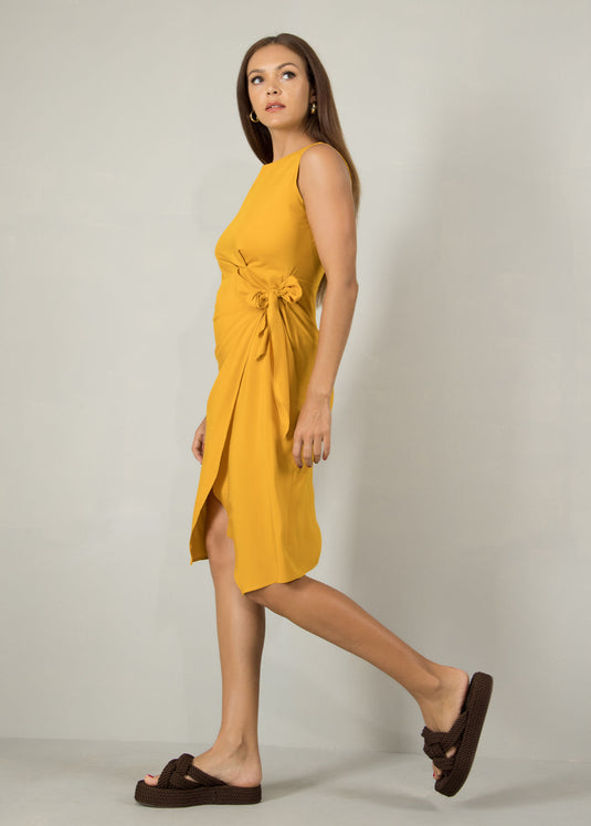 Sleeveless mock wrap dress