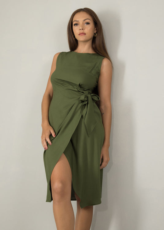 Sleeveless mock wrap dress
