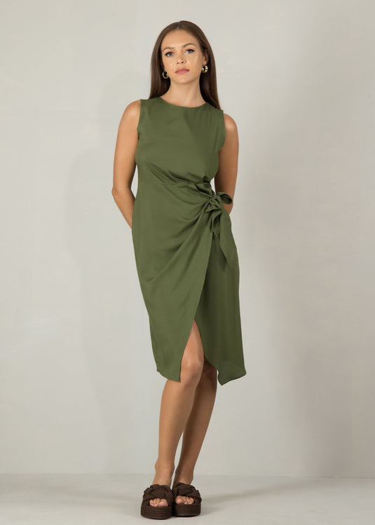Sleeveless mock wrap dress