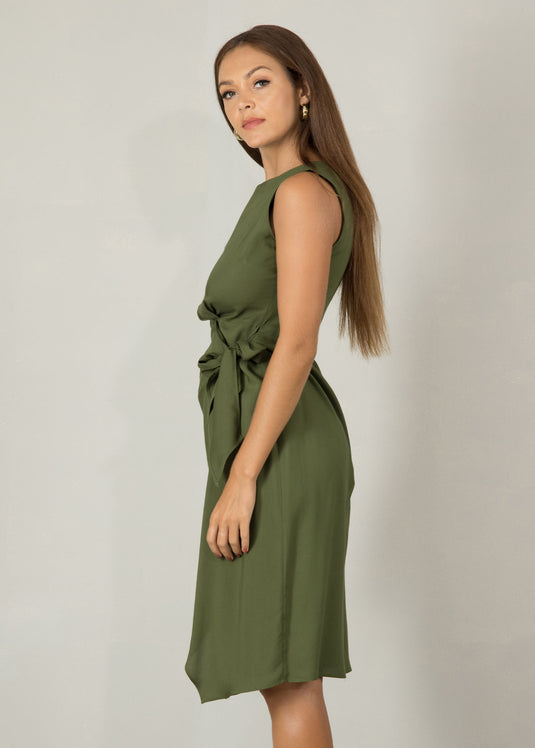 Sleeveless mock wrap dress