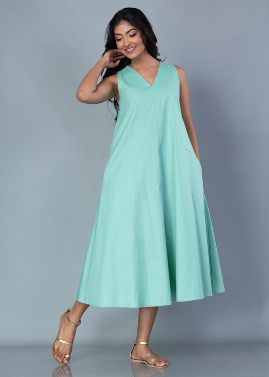 V Neck Trapeze Midi Dress
