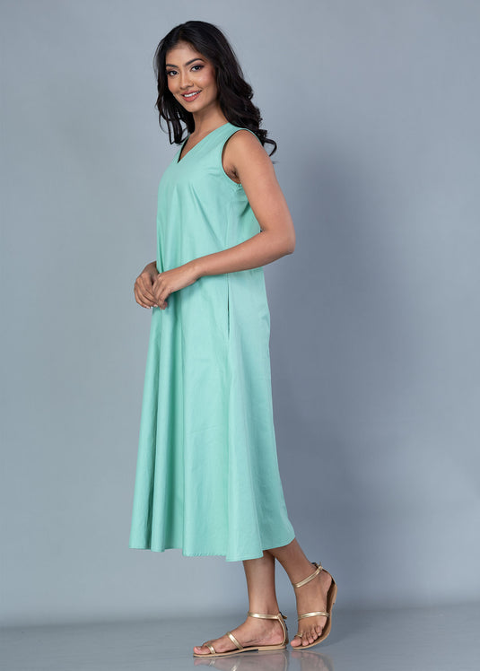 V Neck Trapeze Midi Dress