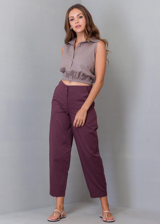 Sleeveless Crop Top With Elasticated Hem