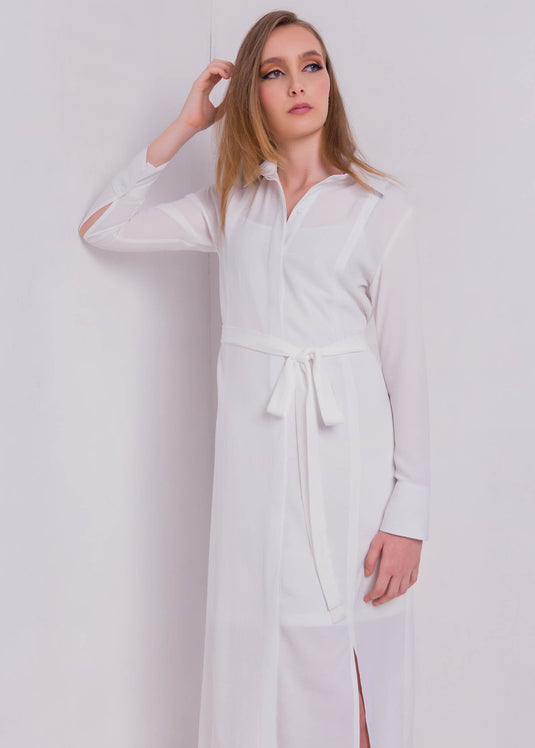 Midi Dress With Slits And Belt