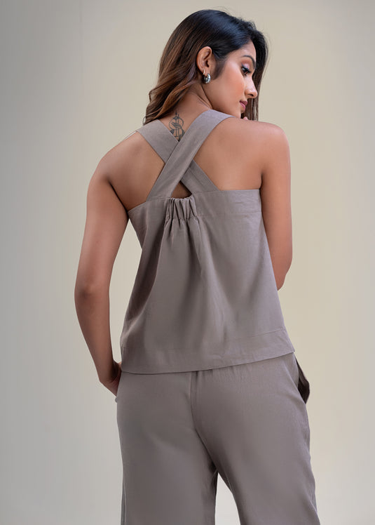 Wide strap crop top with cross back