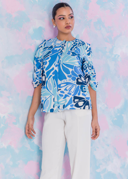 Printed Button Down Blouse