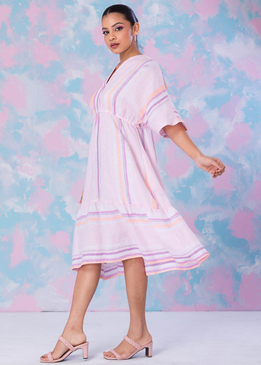 Stripe Dress With Batwing Sleeve