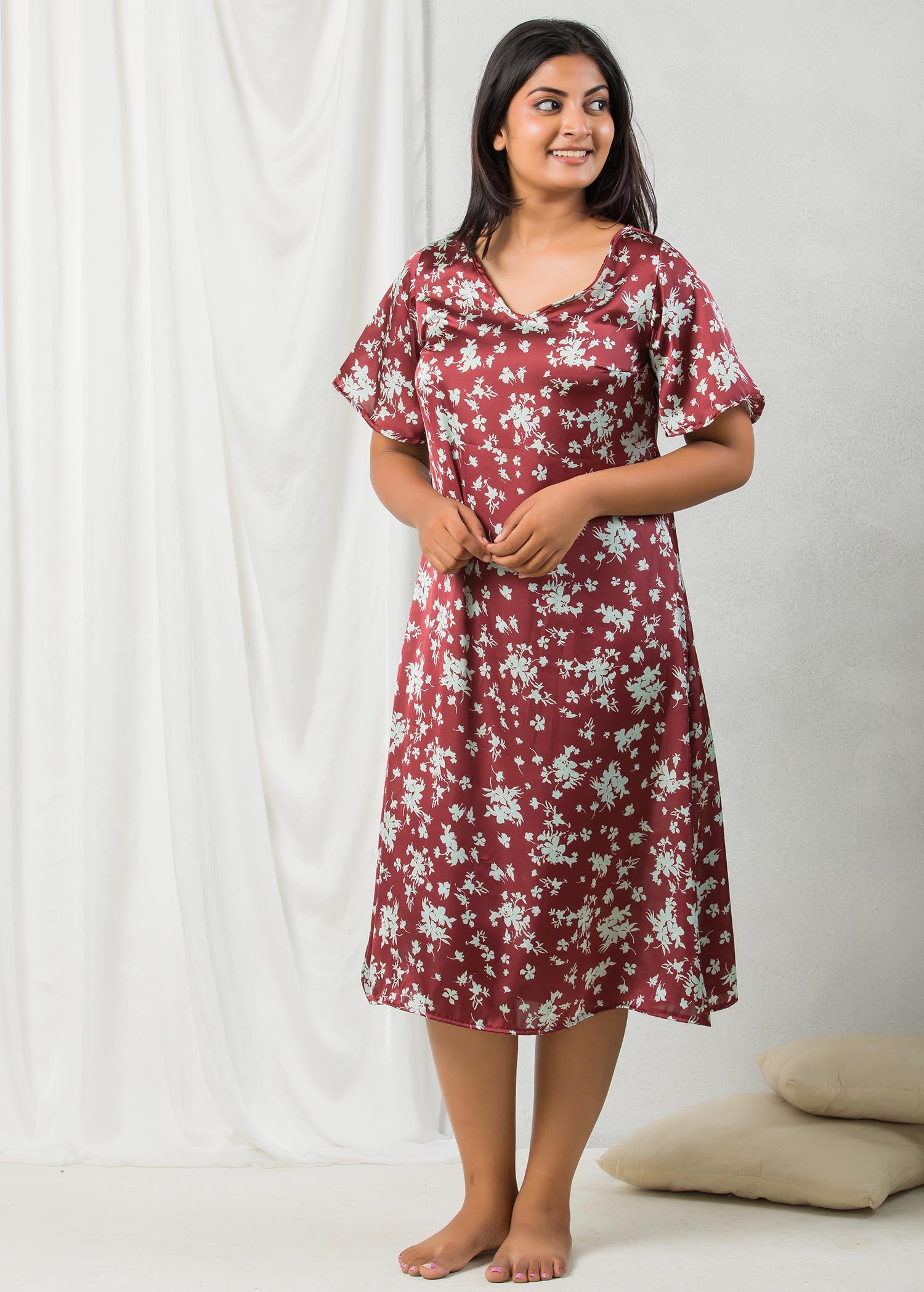 Printed satin nightgown