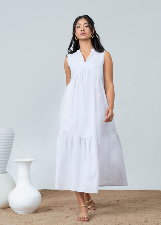 Sleeveless Tiered Detaile Midi Dress
