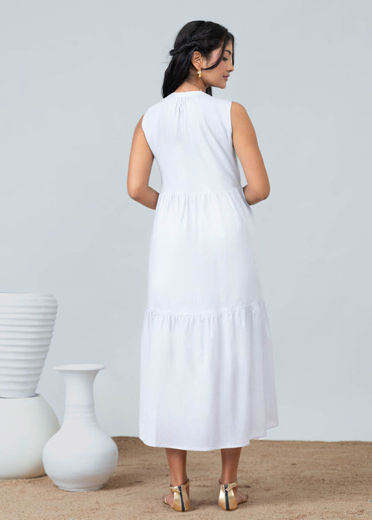 Sleeveless Tiered Detaile Midi Dress