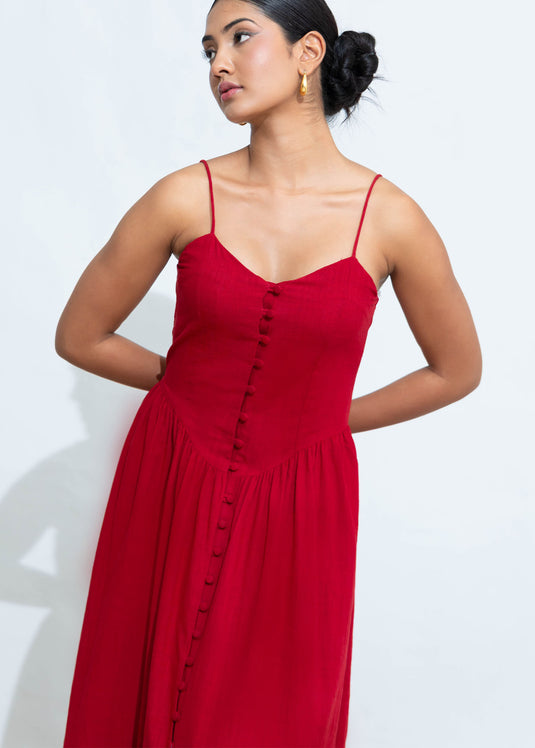 Strappy Midi Dress With Front Buttons