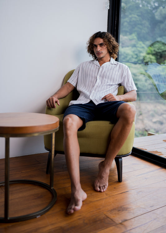 Casual Wear Stripe Cuban Collar S/S Shirt