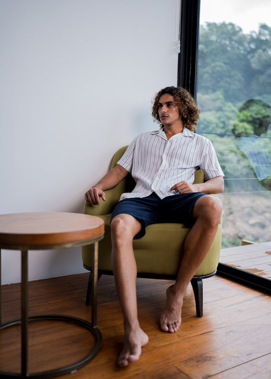 Casual Wear Stripe Cuban Collar S/S Shirt