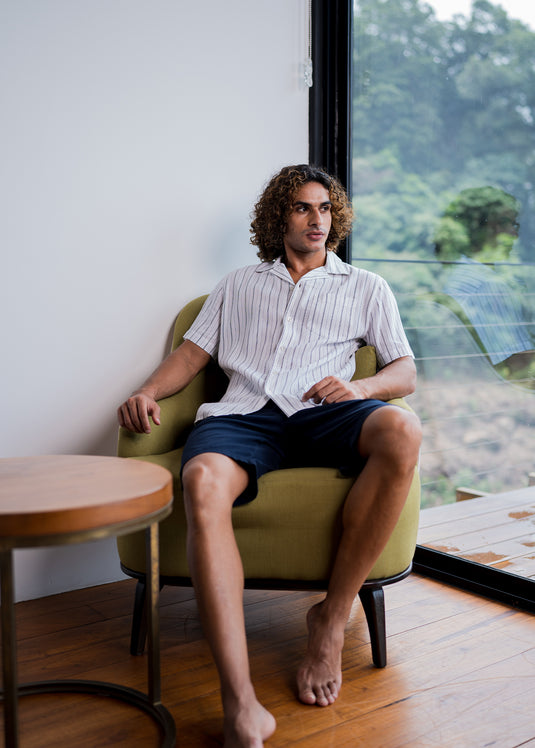 Casual Wear Stripe Cuban Collar S/S Shirt