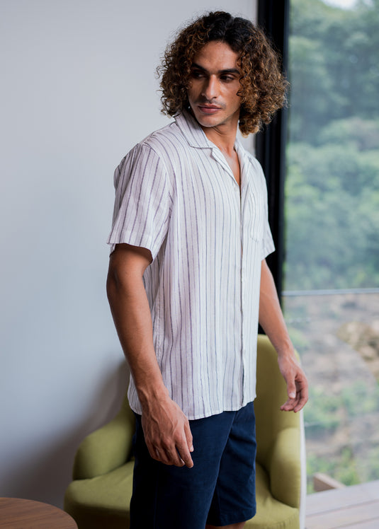 Casual Wear Stripe Cuban Collar S/S Shirt