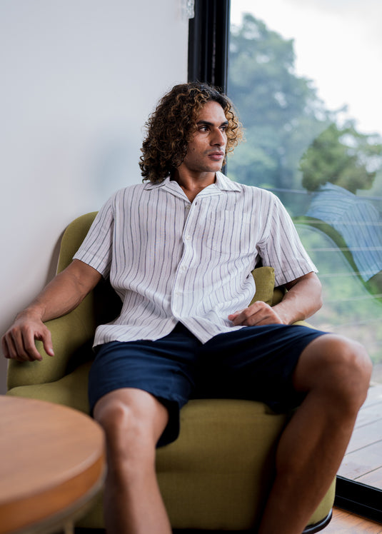 Casual Wear Stripe Cuban Collar S/S Shirt