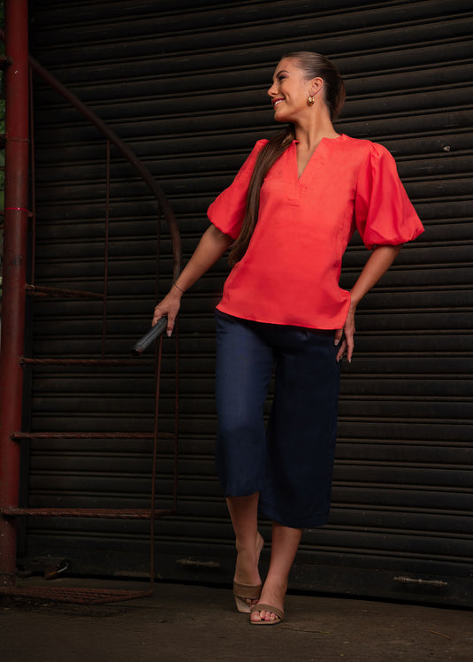 Three Quarter Pant With Front Pleat