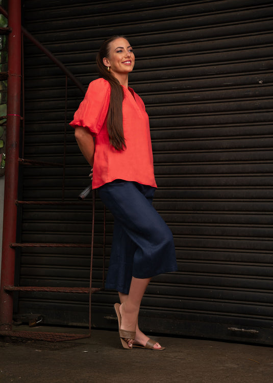 Three Quarter Pant With Front Pleat