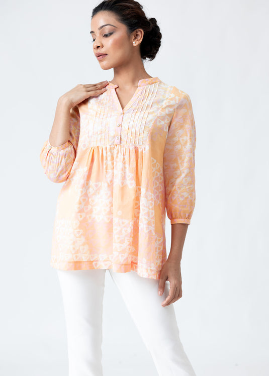 Batik pintucked baby doll top