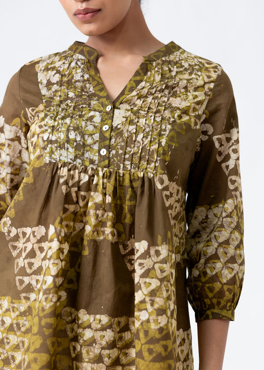 Batik pintucked baby doll top