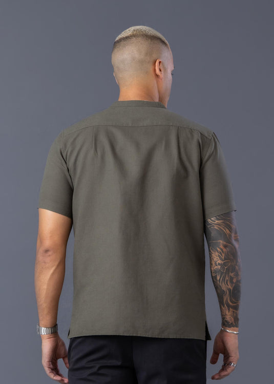 Manderin Collar Short Sleeve Shirt With Pkt.