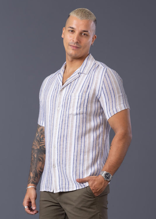Casual Wear Stripe Cuban Collar S/S Shirt