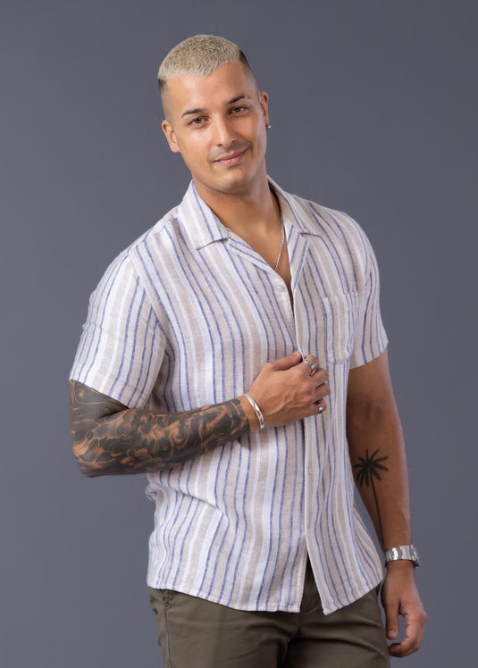 Casual Wear Stripe Cuban Collar S/S Shirt