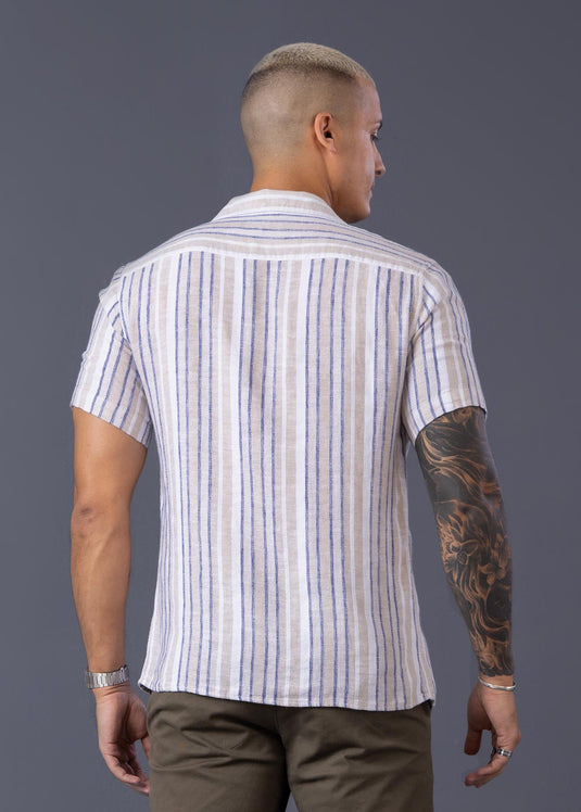 Casual Wear Stripe Cuban Collar S/S Shirt
