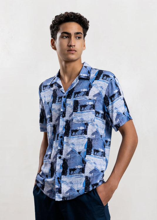 Printed Cuban Collar Shirt