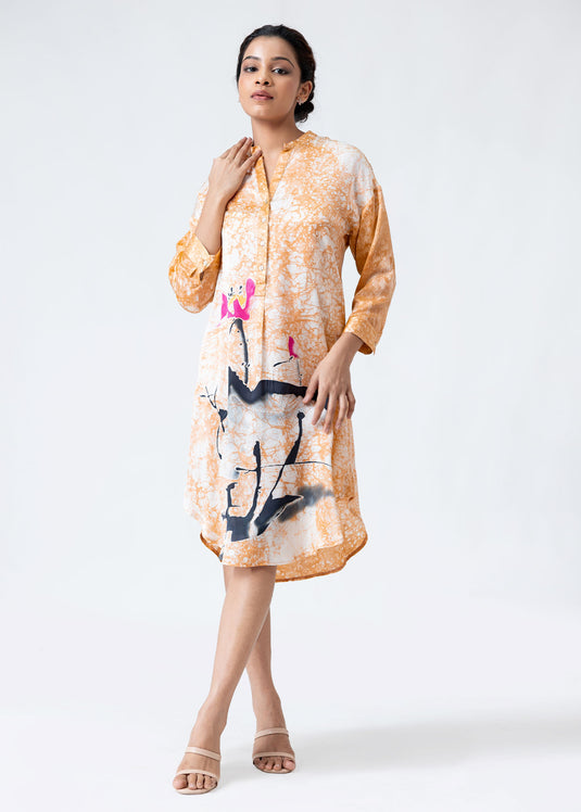 Batik short placket shirt dress