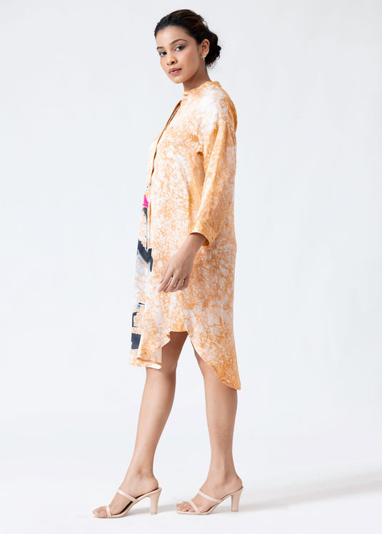 Batik short placket shirt dress